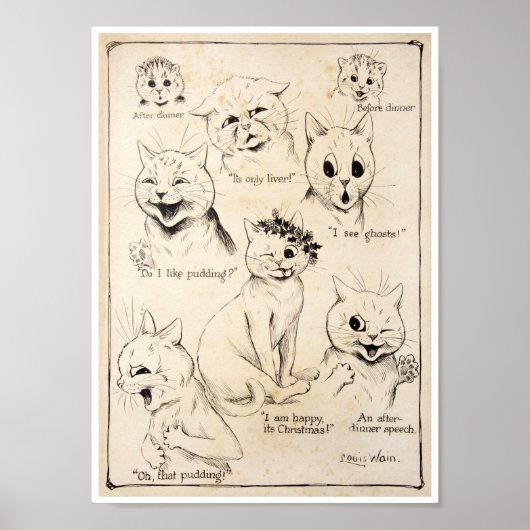 さまざまな猫の表情、ルイ・ワーイン ポスター (正面)