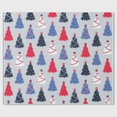 さまざまな色クリスマスツリーパターン ラッピングペーパー (フラット)