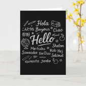 さまざまな言語での「こんにちは」 旅行 休暇 Esl T カード (黄色い花)