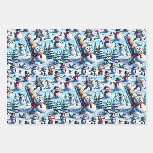 さまざまな面白い雪だるま ラッピングペーパーシート (正面)