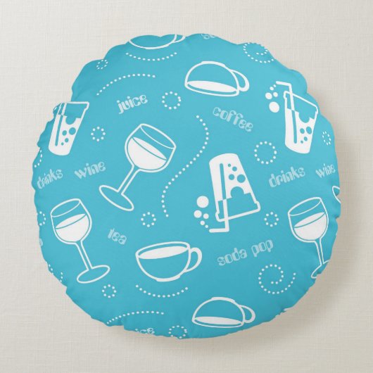 さまざまな飲み物 ラウンドクッション (正面)
