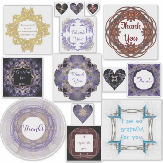 さまざまなFractal Art額縁の感謝引用文 シール (正面)