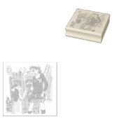 さむさにじ　部屋の棚の前で、向き合って口論をする身長差のあるふたりの女性のイラスト ラバースタンプ (押印)