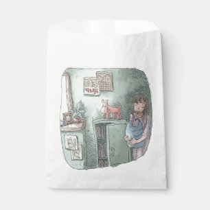 さやさくじ 水色のお部屋の隅の暗がりでぬいぐるみを持って目を閉じる女性のイラスト フェイバーバッグ