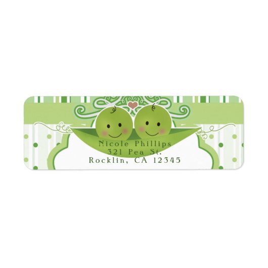 さやの中の双子のエンドウ豆 赤ちゃんのベビーシャワー招待状 ラベル (正面)