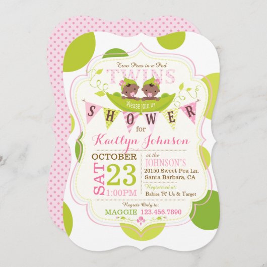 さやの中の豆アフリカの双子のベビーシャワー招待状 招待状 (正面/裏面)