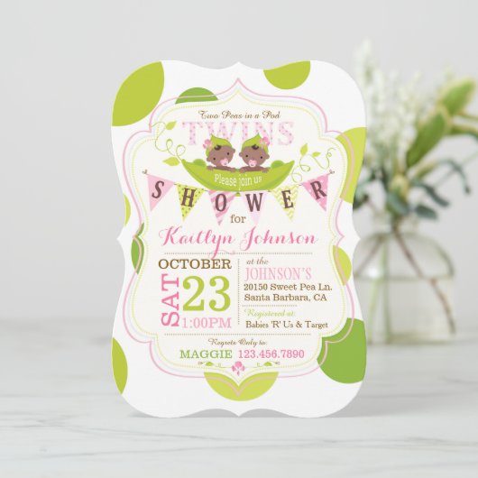 さやの中の豆アフリカの双子のベビーシャワー招待状 招待状 (スタンド正面)