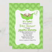 さやの中の2頭の豆が双子のベビーシャワー 招待状 (正面/裏面)