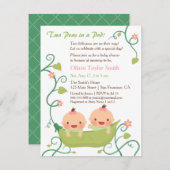 さやの中の2頭の豆-双子の女の子のベビーシャワー 招待状 (正面/裏面)