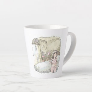 さやれしじ　明るい寝室で部屋着を着替えるリラックスした女性のイラスト カフェラテマグ