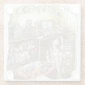 さやれれじ　お部屋の隅っこの作業机の下に潜り込んで座る女性のイラスト ガラスコースター (裏面)
