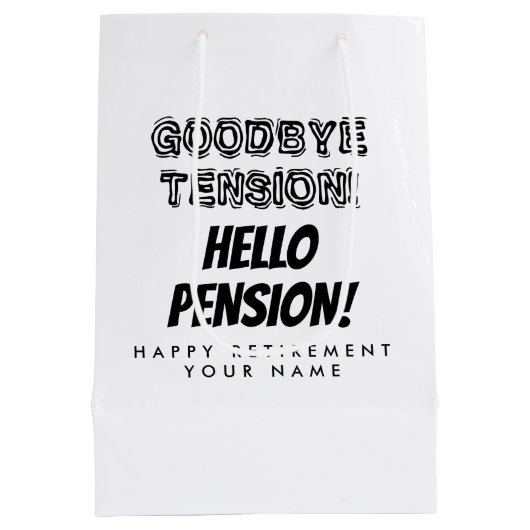 さようならの緊張ハロー年おもしろい金退職 ミディアムペーパーバッグ (裏面)