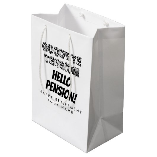 さようならの緊張ハロー年おもしろい金退職 ミディアムペーパーバッグ (裏面アングル)