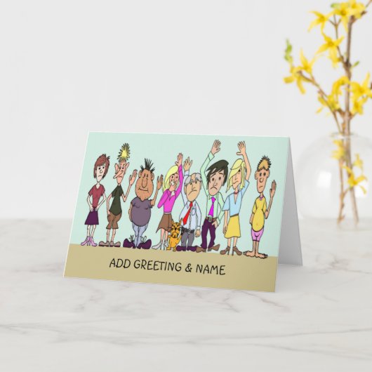 さようならカードを振る友人や職場の同僚 カード (黄色い花)