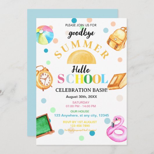 さようならサマーハロースクール新学期パーティー 招待状 (正面/裏面)