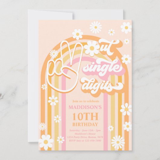 さようならシングルディジット ボヘミアンレインボー 10歳の誕生日 招待状 (正面)
