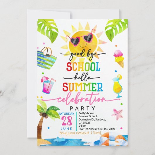 さようならスクールハローサマー招待状の終わり 招待状 (正面)