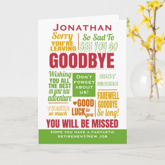 さようならセレファーリタイアメントタイポグラフィ カード (黄色い花)