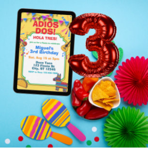 さようならドス、3歳の誕生日フィエスタ招待状 招待状