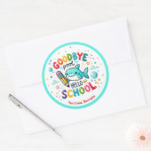 さようならプールハロースクールシャーク新学期 ラウンドシール (封筒)