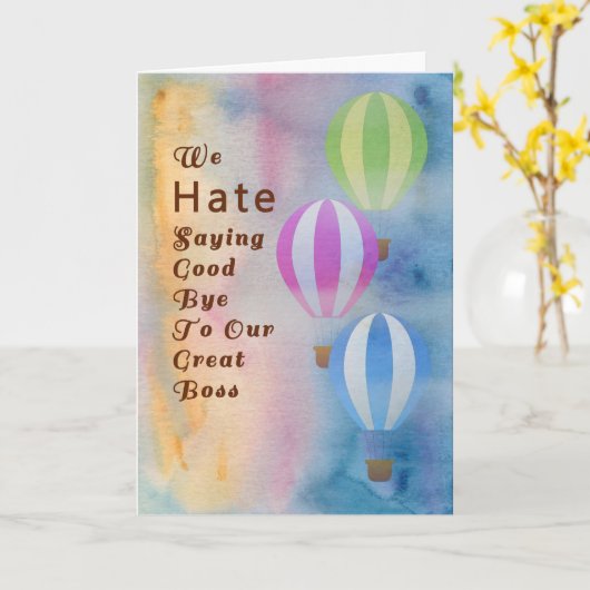 さようならボスカード、水彩温風船 カード (黄色い花)