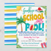 さようなら学校 こんにちはプールパーティー招待状 招待状 (正面/裏面)