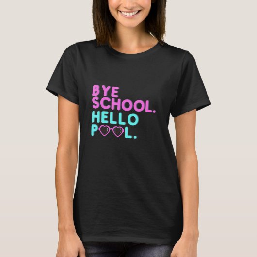 さようなら学校 こんにちはプール レトロ教師 生徒 夏 Tシャツ (正面)