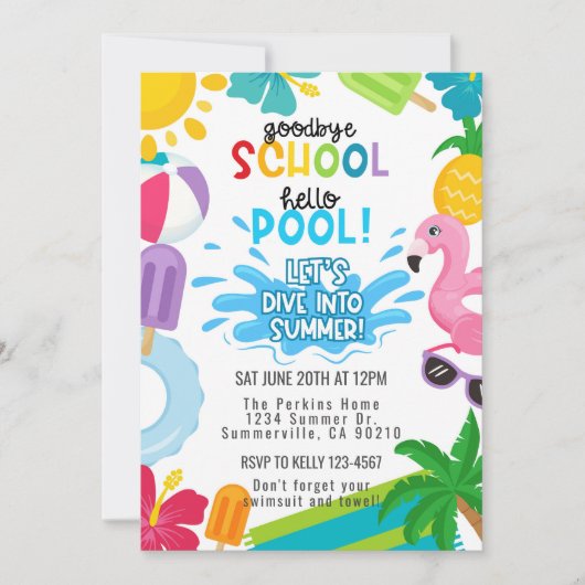 さようなら学校、こんにちはプール 夏の招待状 招待状 (正面)