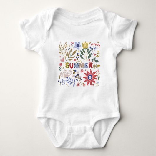 さようなら学校、こんにちは夏と花Tシャツ ベビーボディスーツ (正面)