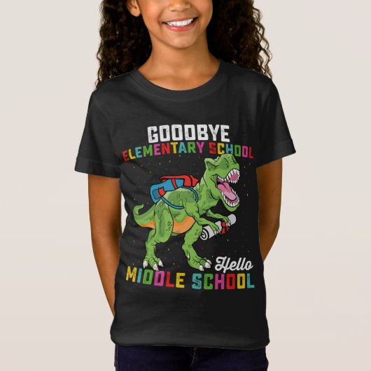 さようなら小学校 こんにちは中学校ティラノサウルス Tシャツ (正面)