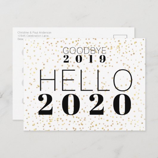 さようなら2019 Hello 2020ハッピー新年紙吹雪 シーズンポストカード (正面/裏面)