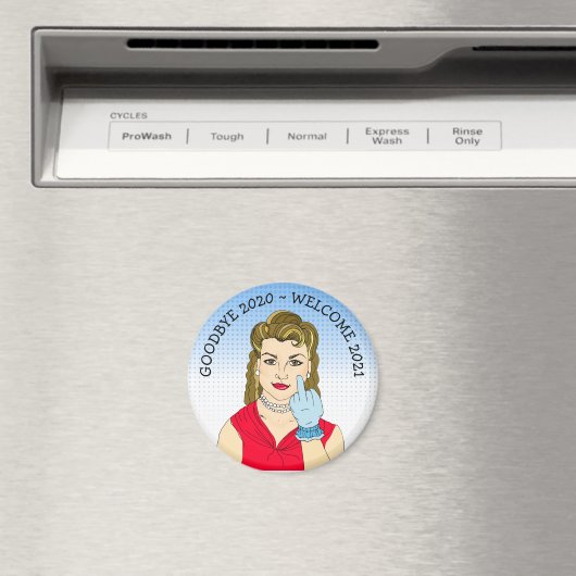 さようなら2020ようこそ2021おもしろいレトロレディ マグネット (インサイチュ (食洗機))