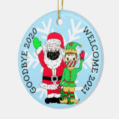 さようなら2020，ようこそ2021サンタ小妖精や小人フェイスマスク セラミックオーナメント (左)