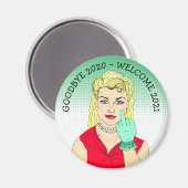 さようなら2020 Welcome 2021ブロンドおもしろいレトロレディ マグネット (正面/裏面)