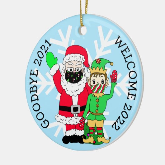 さようなら2021, Welcome 2022 Santa小妖精や小人フェイスマスク セラミックオーナメント (左)