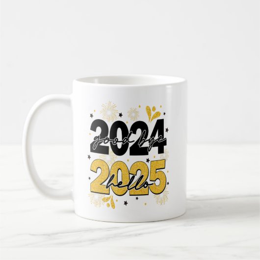 さようなら2024 Hello 2025花火ハッピーニューイヤー コーヒーマグカップ (左)
