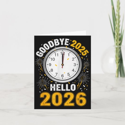 さようなら2025年 こんにちは2026年 時計付きTシャツ 新年2026 カード (正面)