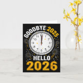 さようなら2025年 こんにちは2026年 時計付きTシャツ 新年2026 カード (黄色い花)