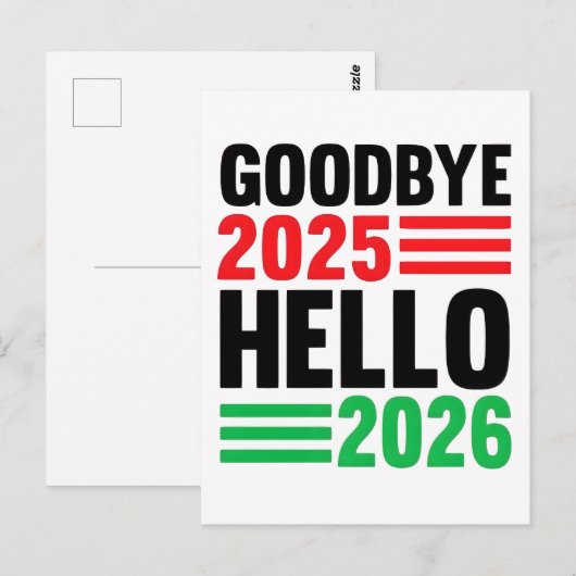 さようなら2025、こんにちは2026：ハッピーニューイヤー2026 ポストカード (正面/裏面)