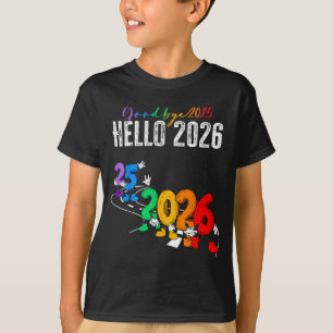 さようなら2025 こんにちは2026 面白い カートゥーン 新年 男の子 Tシャツ