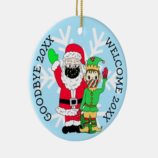 さようなら20XX、ようこそ20XXサンタ小妖精や小人フェイマスク セラミックオーナメント (右)