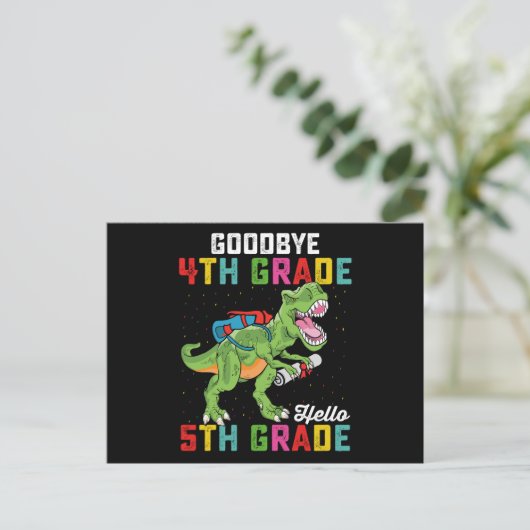 さようなら4年生こんにちは5年生Tレックス恐竜 ポストカード (スタンド正面)