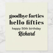 さようなら40人こんにちは50モダン人50誕生日 ワインラベル (シングルラベル)