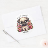 さようなら！かわいいパグの子犬 ラウンドシール (封筒)