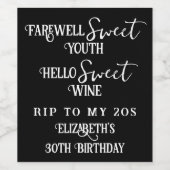 さようなら、甘い青春よ。RIP 20代 30歳の誕生日 ワインラベル (シングルラベル)