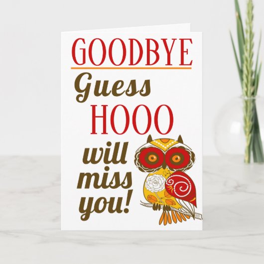 さよならおもしろい赤さらふくろう カード (正面)