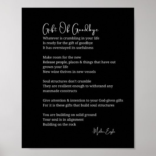 さよならの贈り物let go詩のポスター白黒芸術 ポスター (正面)
