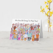 さよならを振る人々の風刺画のグループ カード (黄色い花)