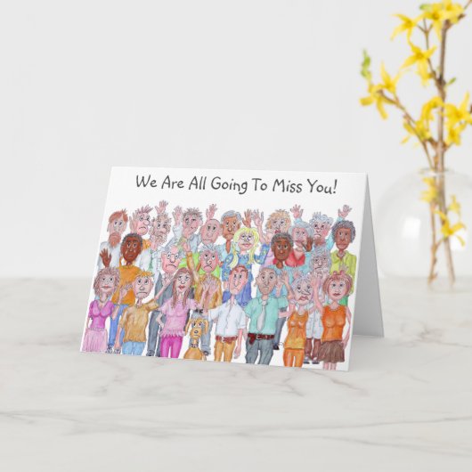 さよならを振る人々の風刺画のグループ カード (黄色い花)