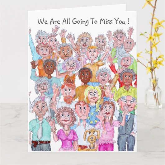 さよならを振る漫画の人々のグループ カード (黄色い花)